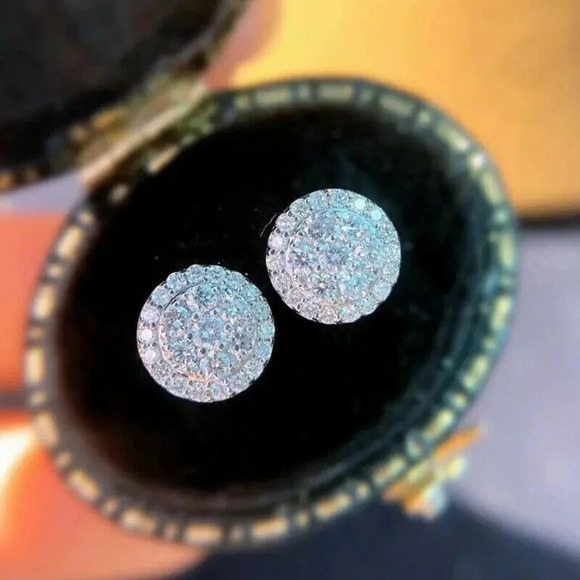 Jewelry - 925 Sterling Silver Diamond Round Stud Earrings